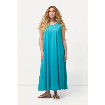 Robe maxi en jersey, sans manches. Silhouette en A évasée et décolleté en V.