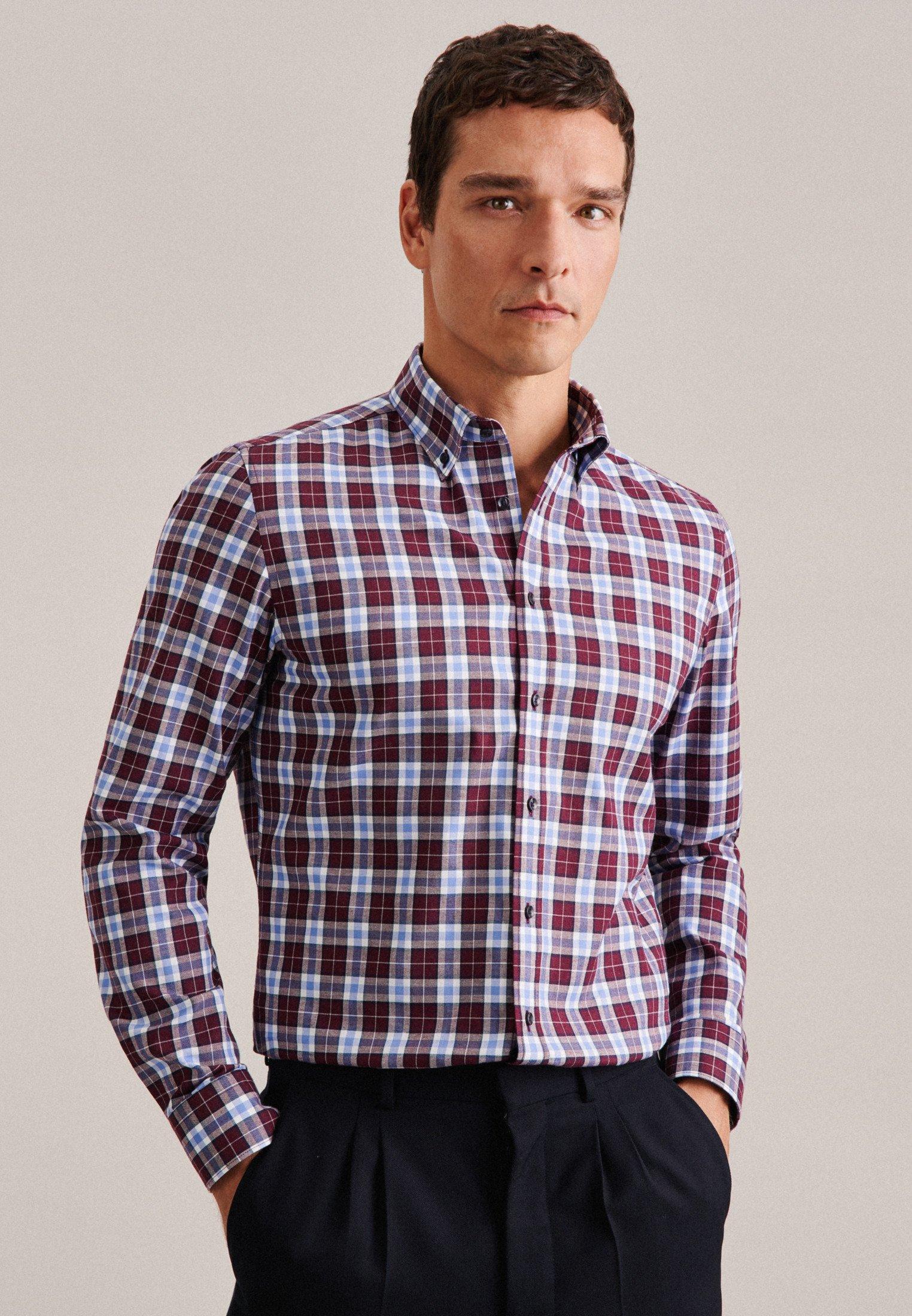 Image of Flanellhemd X-slim Fit Langarm Karo Herren Rot Bunt 40