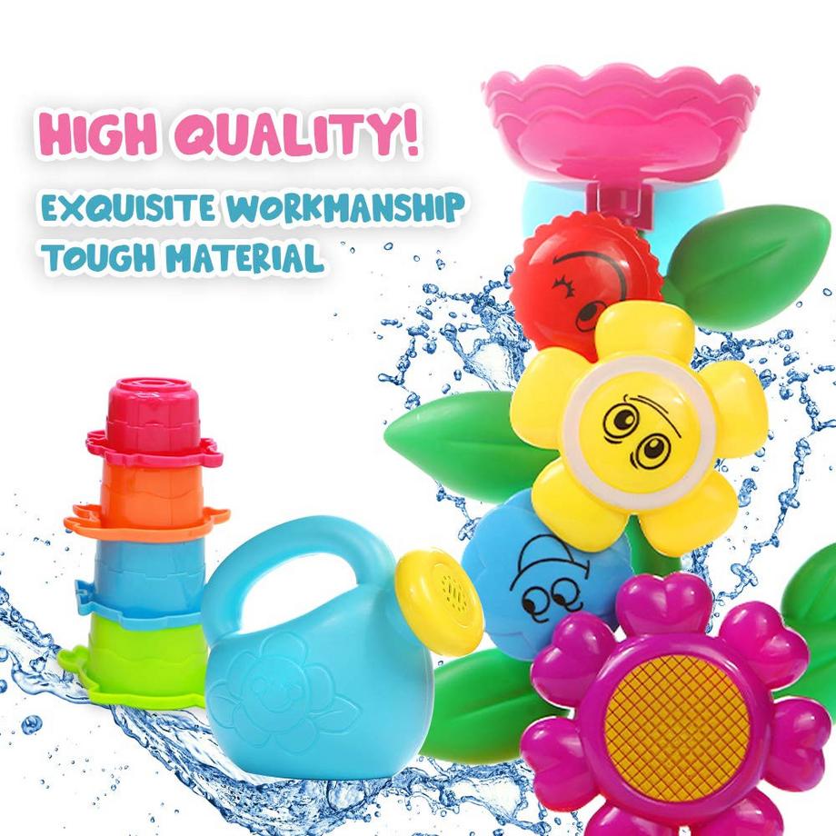 Activity-board  Baby Badespielzeug Set - Süße Blumen-Wassermühle und 4 Stk. Stapelbecher - Kinderwasserspielzeug mit Saugnapf für die Badewanne 