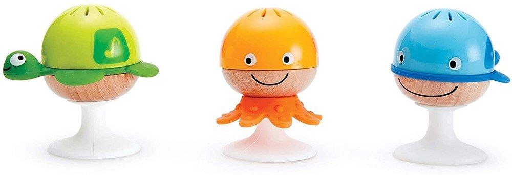 Image of Saugknopf Rasselset | Drei Wassertiere mit Beißringelementen | Lernspielzeug-Set für Babys