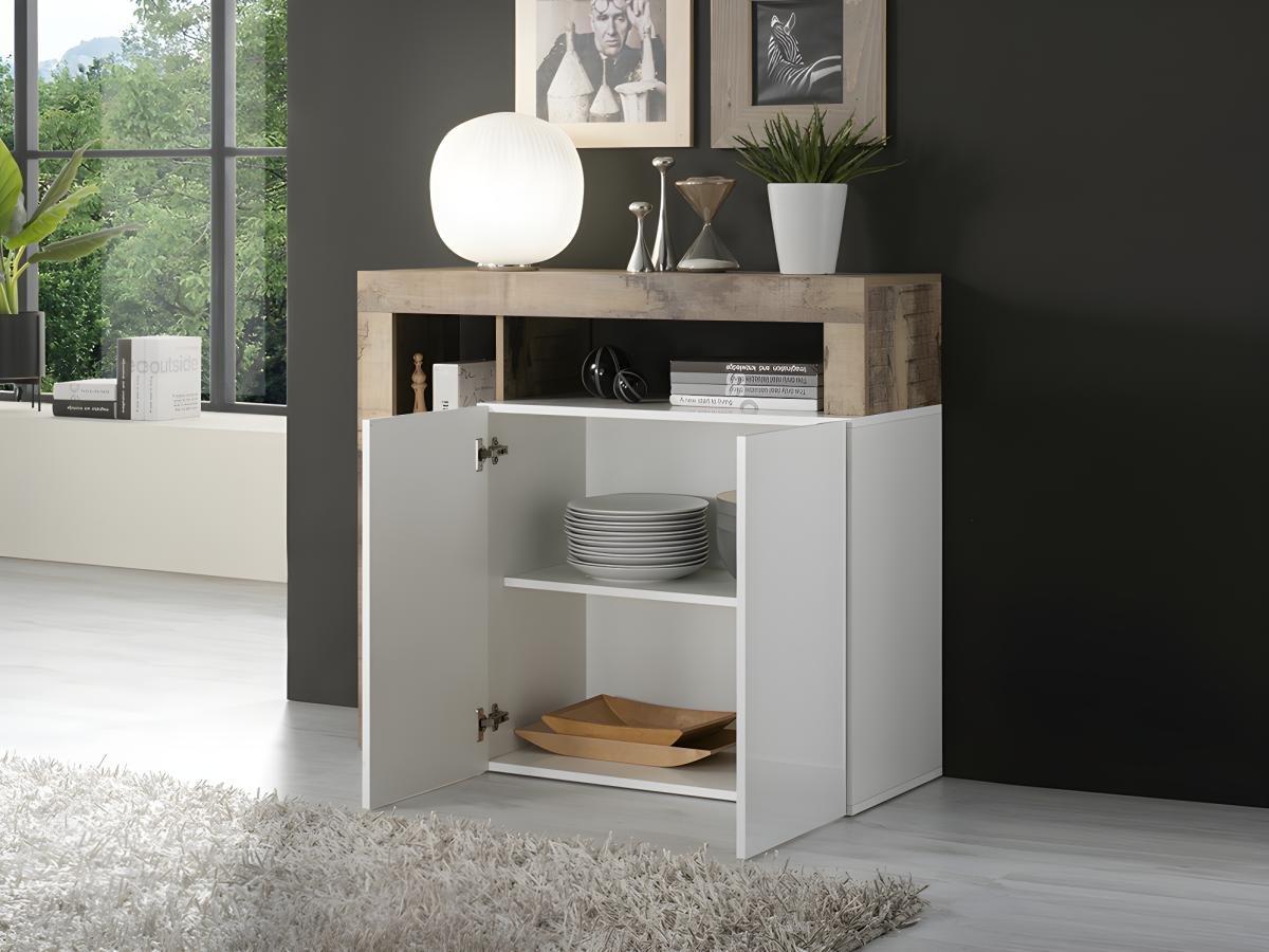 Vente-unique Credenza 2 ante e 3 nicchie Bianco laccato e Rovere SEFRO  