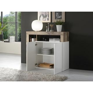Vente-unique Credenza 2 ante e 3 nicchie Bianco laccato e Rovere SEFRO  