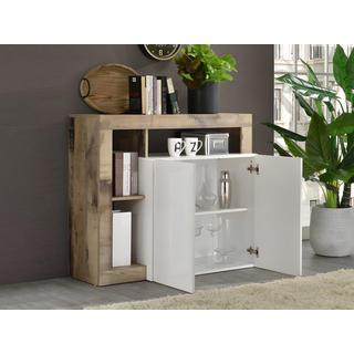 Vente-unique Credenza 2 ante e 3 nicchie Bianco laccato e Rovere SEFRO  