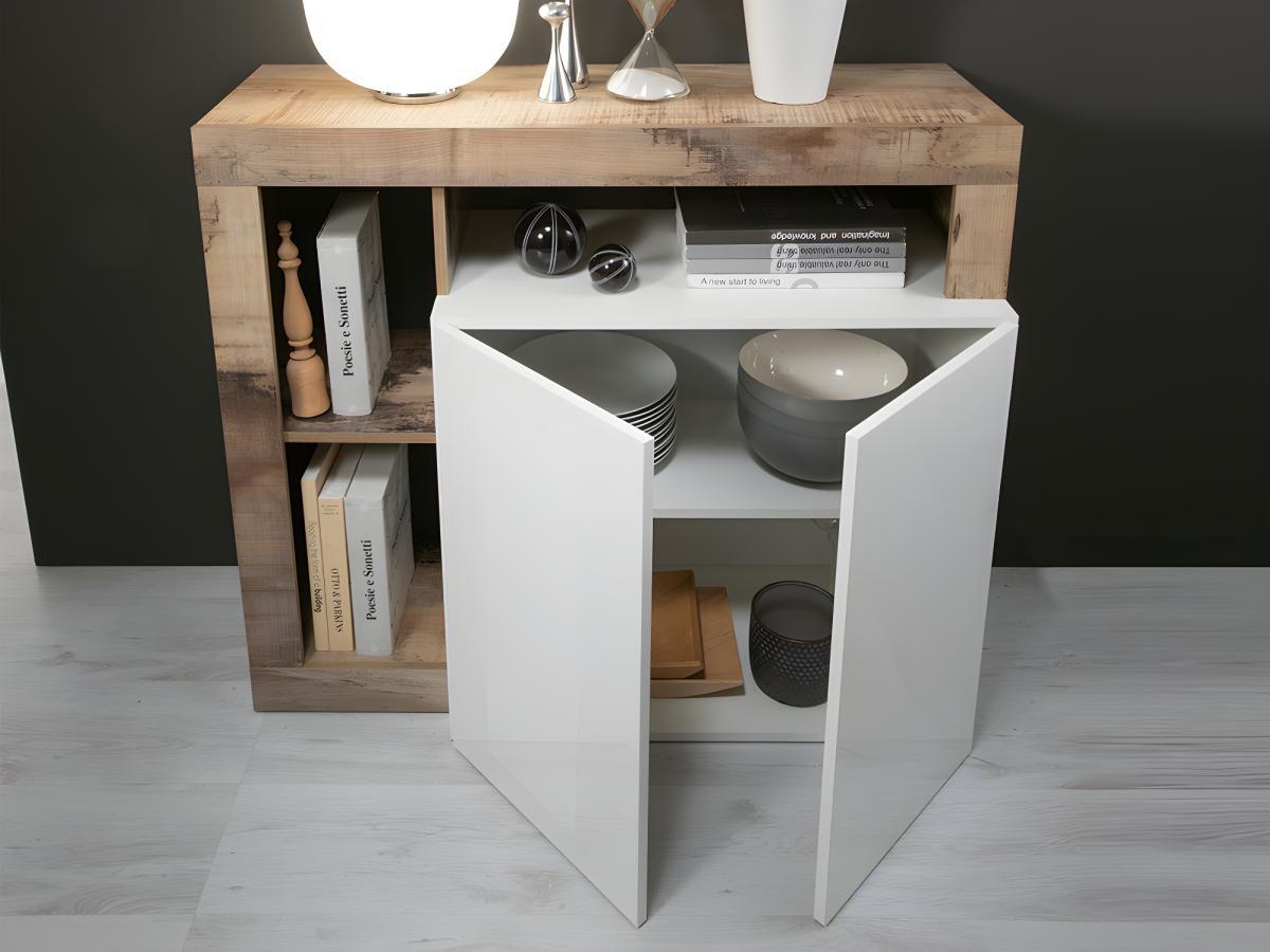 Vente-unique Credenza 2 ante e 3 nicchie Bianco laccato e Rovere SEFRO  