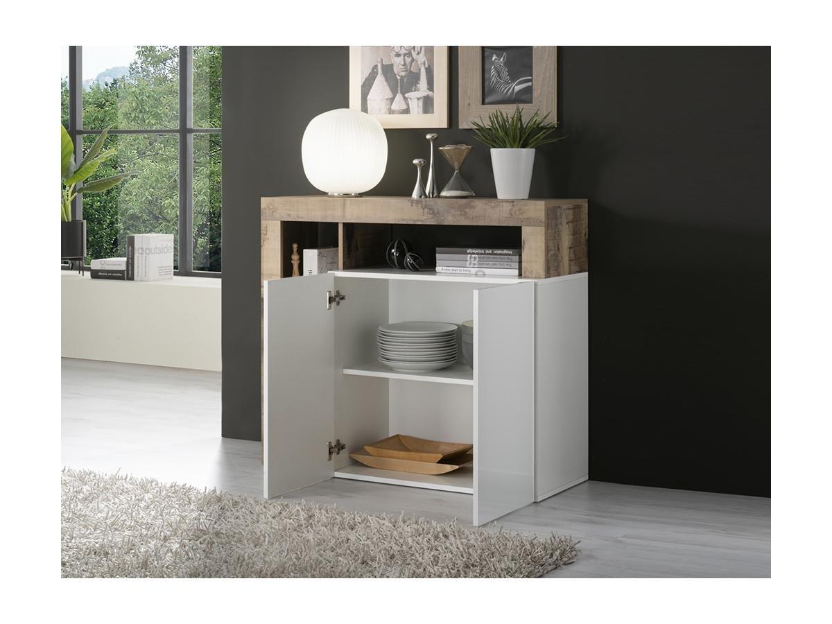 Vente-unique Credenza 2 ante e 3 nicchie Bianco laccato e Rovere SEFRO  