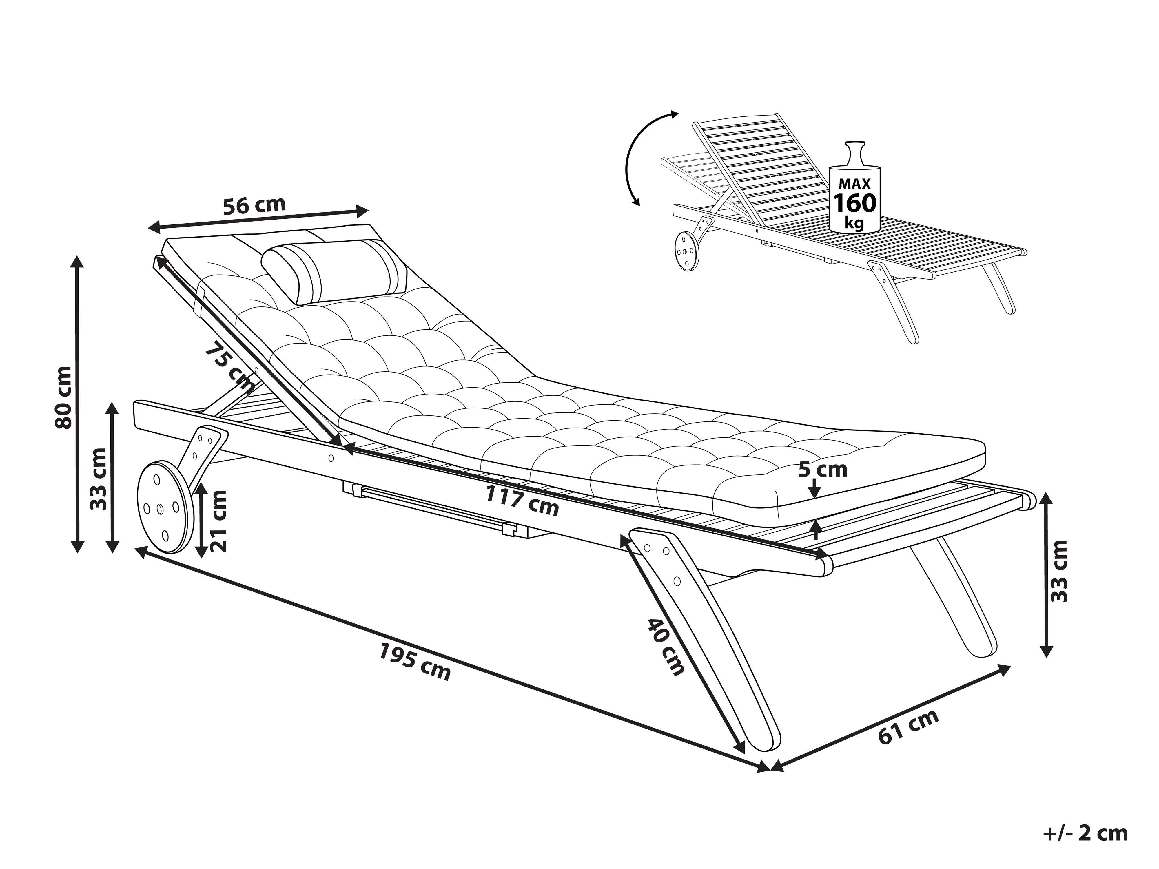 Beliani Lettino Prendisole con Cuscino en Legno d'acacia Moderno CESANA PREMIUM  