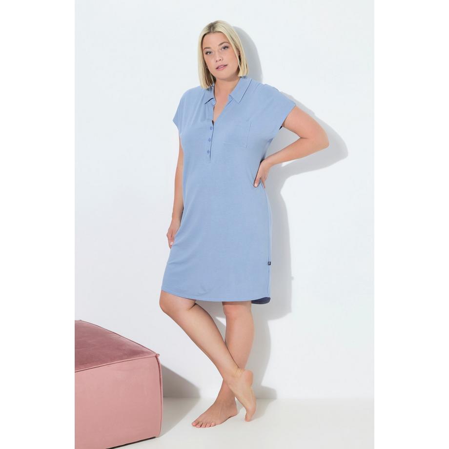 Ulla Popken Camicia da notte oversize collo a camicia scollo a V mezze maniche  