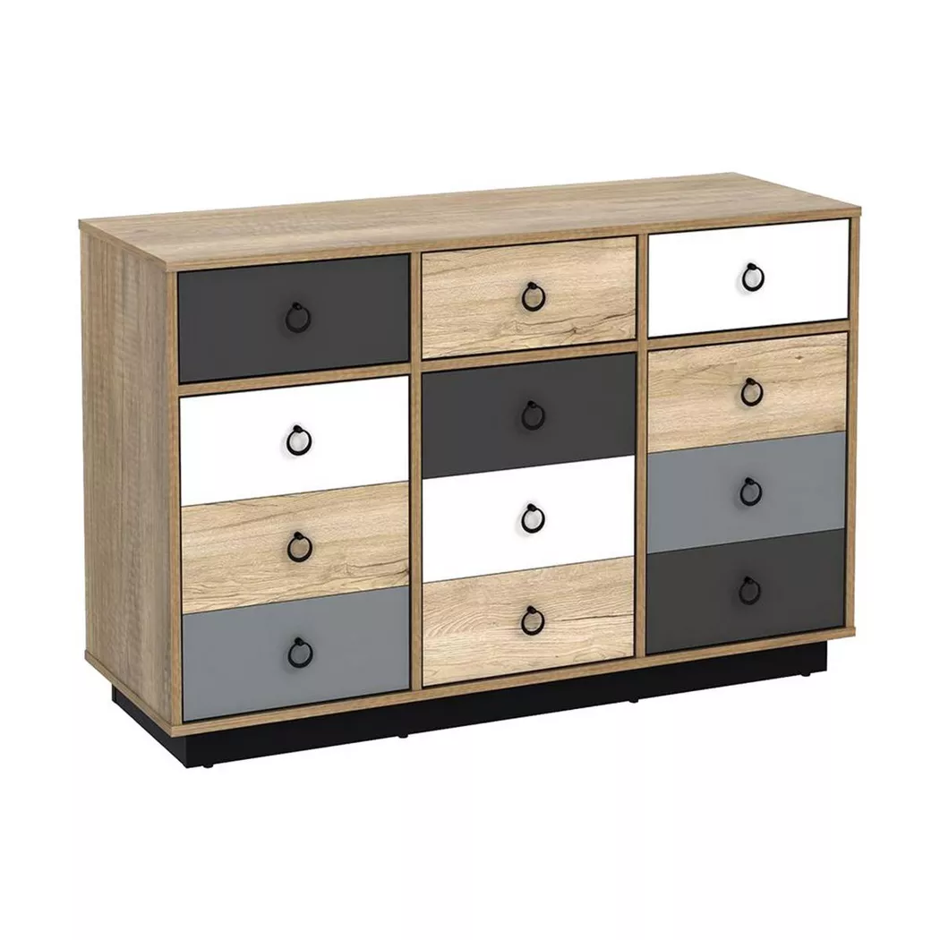 Vente-unique - Commode KRYPTON 3 tiroirs 3 portes  chêne, One Size, Multicolor