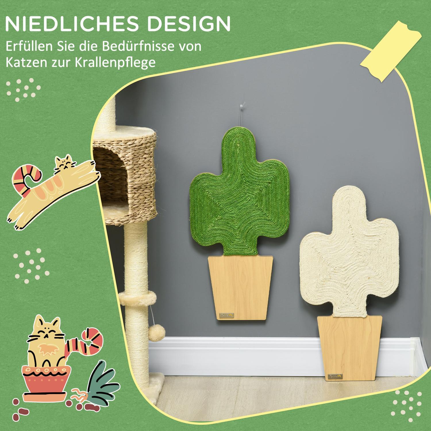 Northio  Lot De 2 Tapis À Gratter Pour Chat En Corde De Jute Avec Crochets Motif Cactus 30 X 60 Cm 