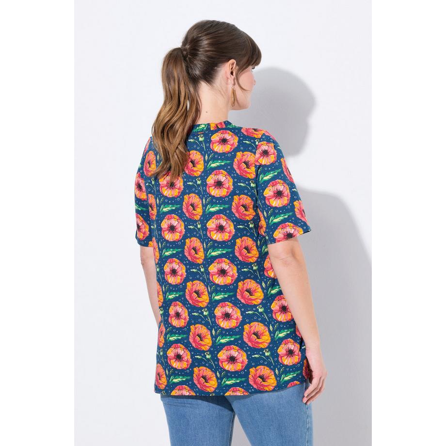 Ulla Popken T-shirt a Maniche Corte con Stampa Papavero  