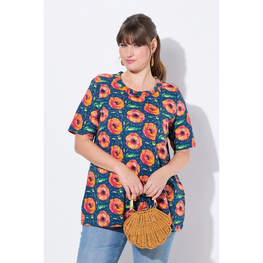 Ulla Popken T-shirt a Maniche Corte con Stampa Papavero  