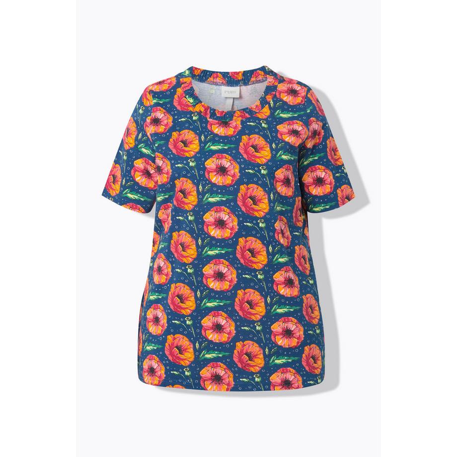 Ulla Popken T-shirt a Maniche Corte con Stampa Papavero  