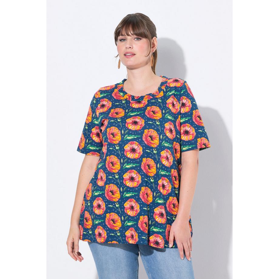 Ulla Popken T-shirt a Maniche Corte con Stampa Papavero  