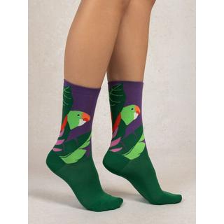 BLEU FORET  Chaussettes perruche oiseau 