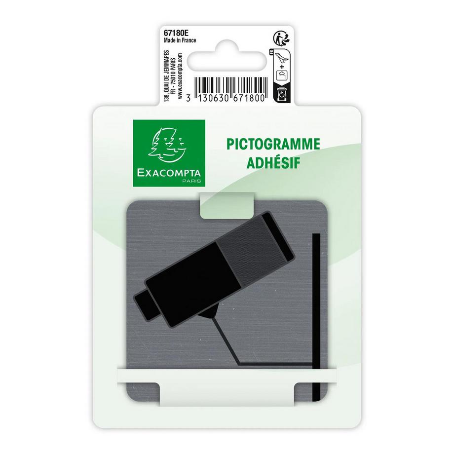 Exacompta Piastra porta autoadesiva alluminio Videosorveglianza 7,5x7,5 cm  