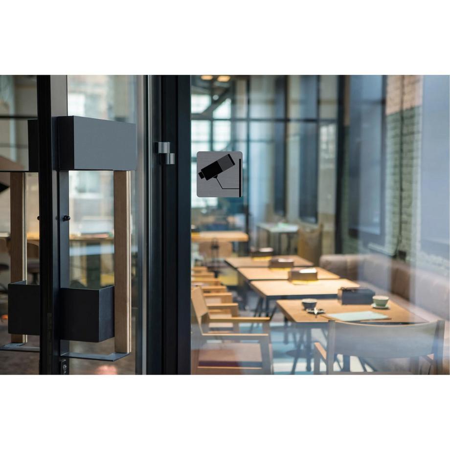 Exacompta Piastra porta autoadesiva alluminio Videosorveglianza 7,5x7,5 cm  