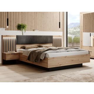 Vente-unique Letto con comodini e LED + Rete + Materasso 160 x 200 cm Naturale e Nero - ARIADA  