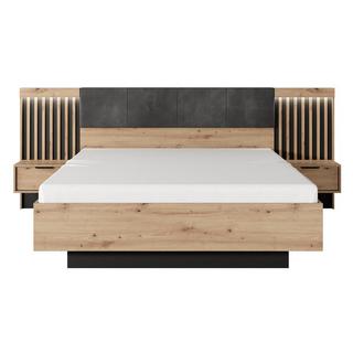 Vente-unique Letto con comodini e LED + Rete + Materasso 160 x 200 cm Naturale e Nero - ARIADA  