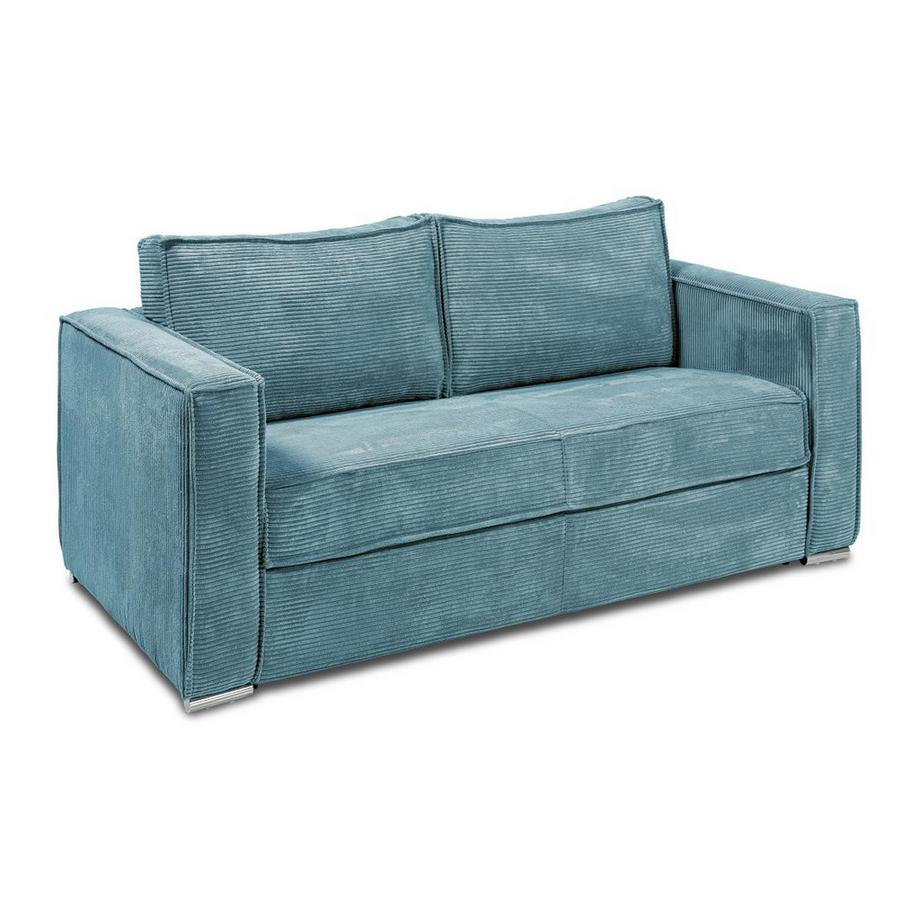 Vente-unique Schlafsofa mit Matratze 3-Sitzer - Cord - Türkisblau - Liegefläche mit Lattenrost mit breiten Latten 140 cm - Matratze 14 cm - LORETO  