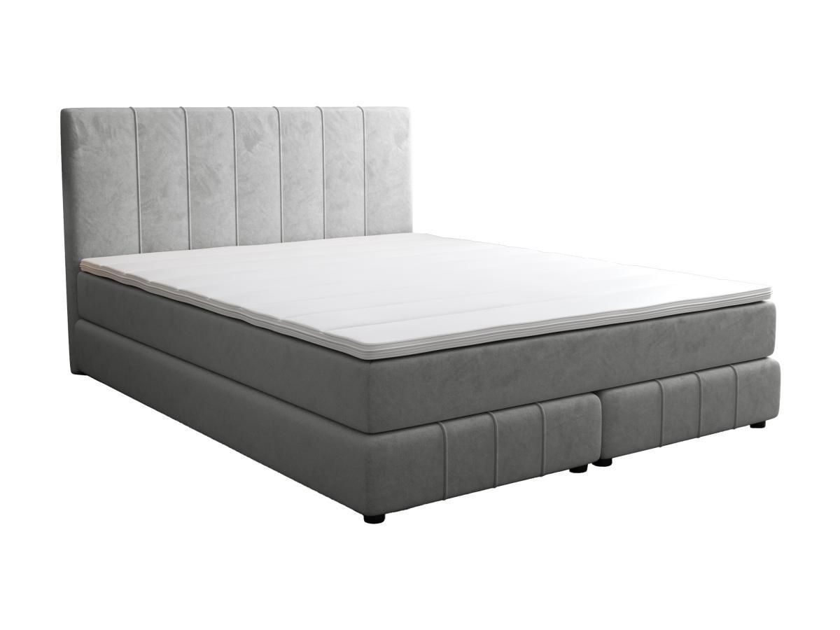 Ysmée Set completo boxspring testata + Rete a doghe + Materasso + Topper 180 x 200 cm Velluto Grigio - HIDA di YSMÉE  