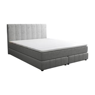 Ysmée Set completo boxspring testata + Rete a doghe + Materasso + Topper 180 x 200 cm Velluto Grigio - HIDA di YSMÉE  