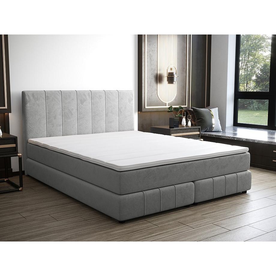 Ysmée Set completo boxspring testata + Rete a doghe + Materasso + Topper 180 x 200 cm Velluto Grigio - HIDA di YSMÉE  