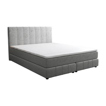 Set completo boxspring testata + Rete a doghe + Materasso + Topper 180 x 200 cm Velluto Grigio - HIDA di YSMÉE