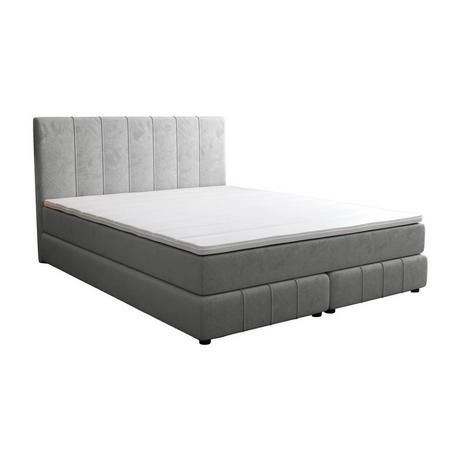 Ysmée Boxspringbett mit Kopfteil + Lattenrost + Matratze + Topper - 180 x 200 cm - Samt - Hellgrau - HIDA von YSMÉE  