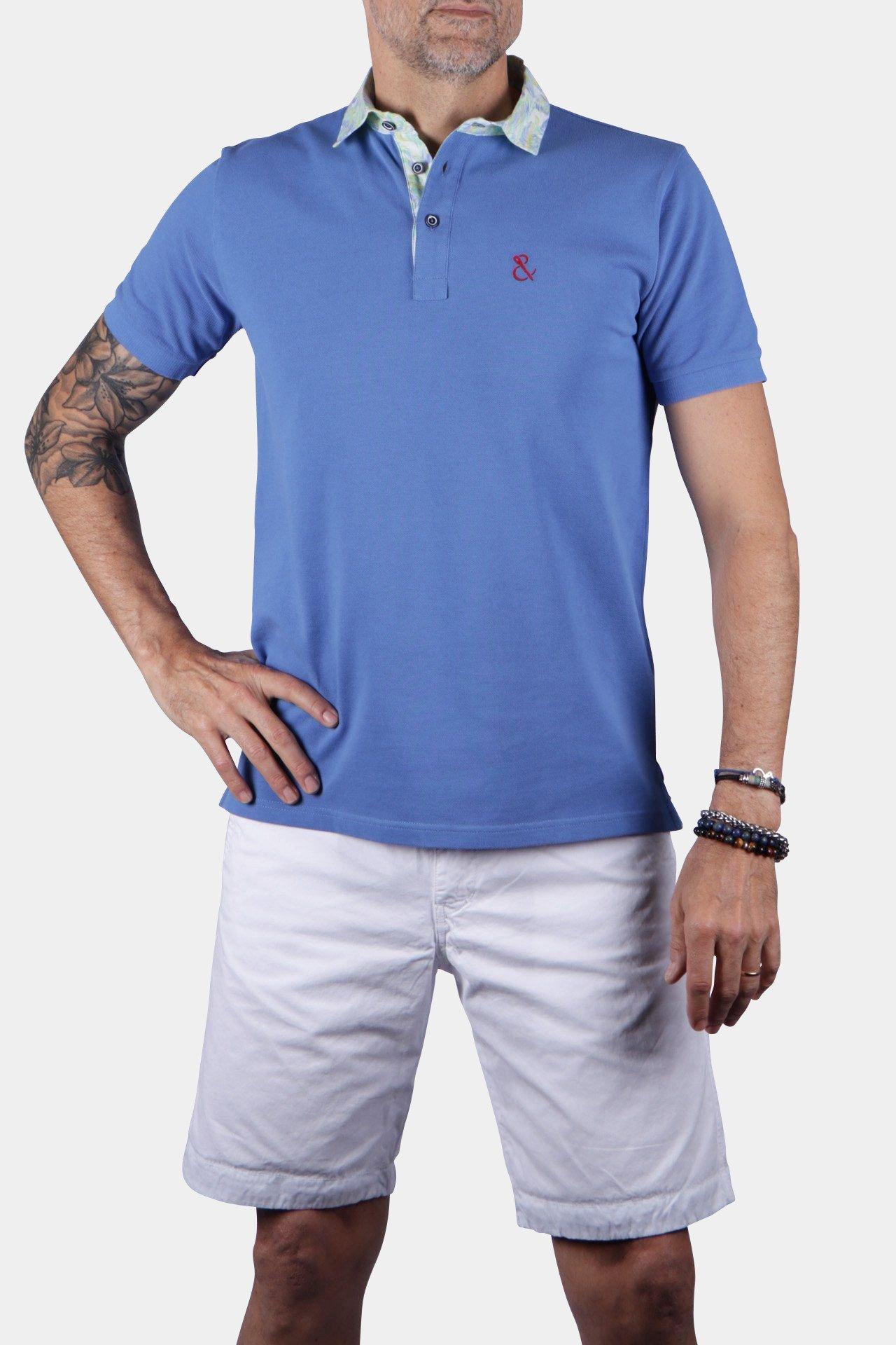 Image of Kurzarm-poloshirt Mit Kontrastkragen Unisex Blau M