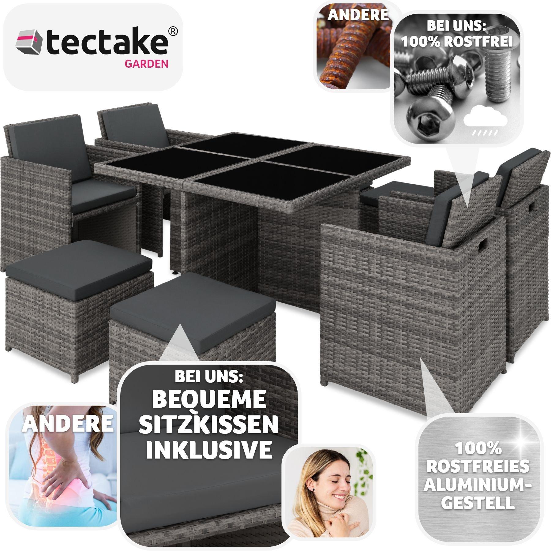 Tectake Aluminium Rattan Sitzgruppe Manhattan 4+4+1 mit Schutzhülle  