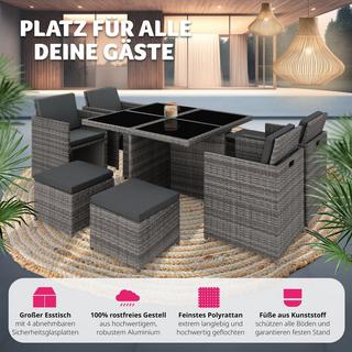 Tectake Aluminium Rattan Sitzgruppe Manhattan 4+4+1 mit Schutzhülle  