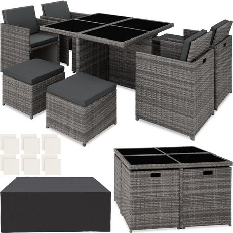 Tectake Aluminium Rattan Sitzgruppe Manhattan 4+4+1 mit Schutzhülle  