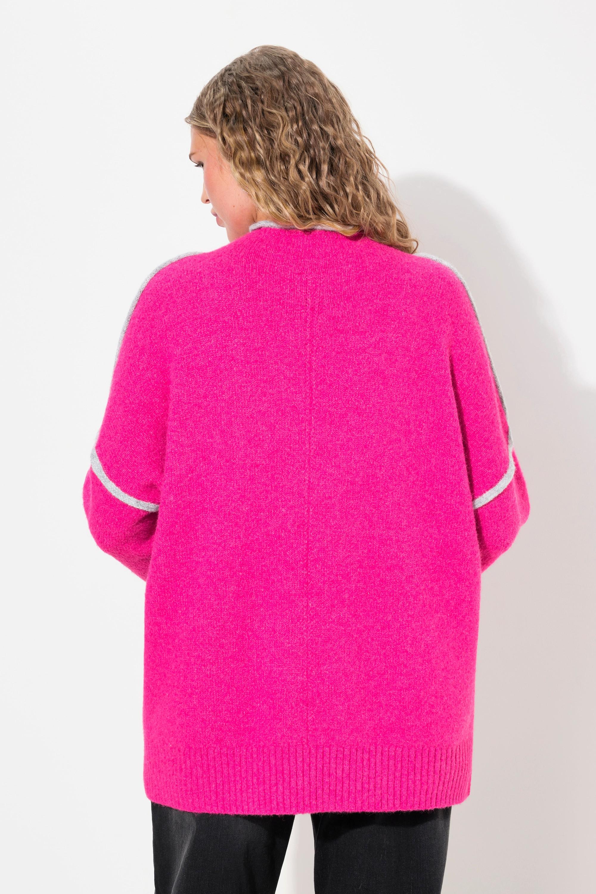 Ulla Popken  Pullover, Zierstreifen, Oversized, Stehkragen, Langarm 