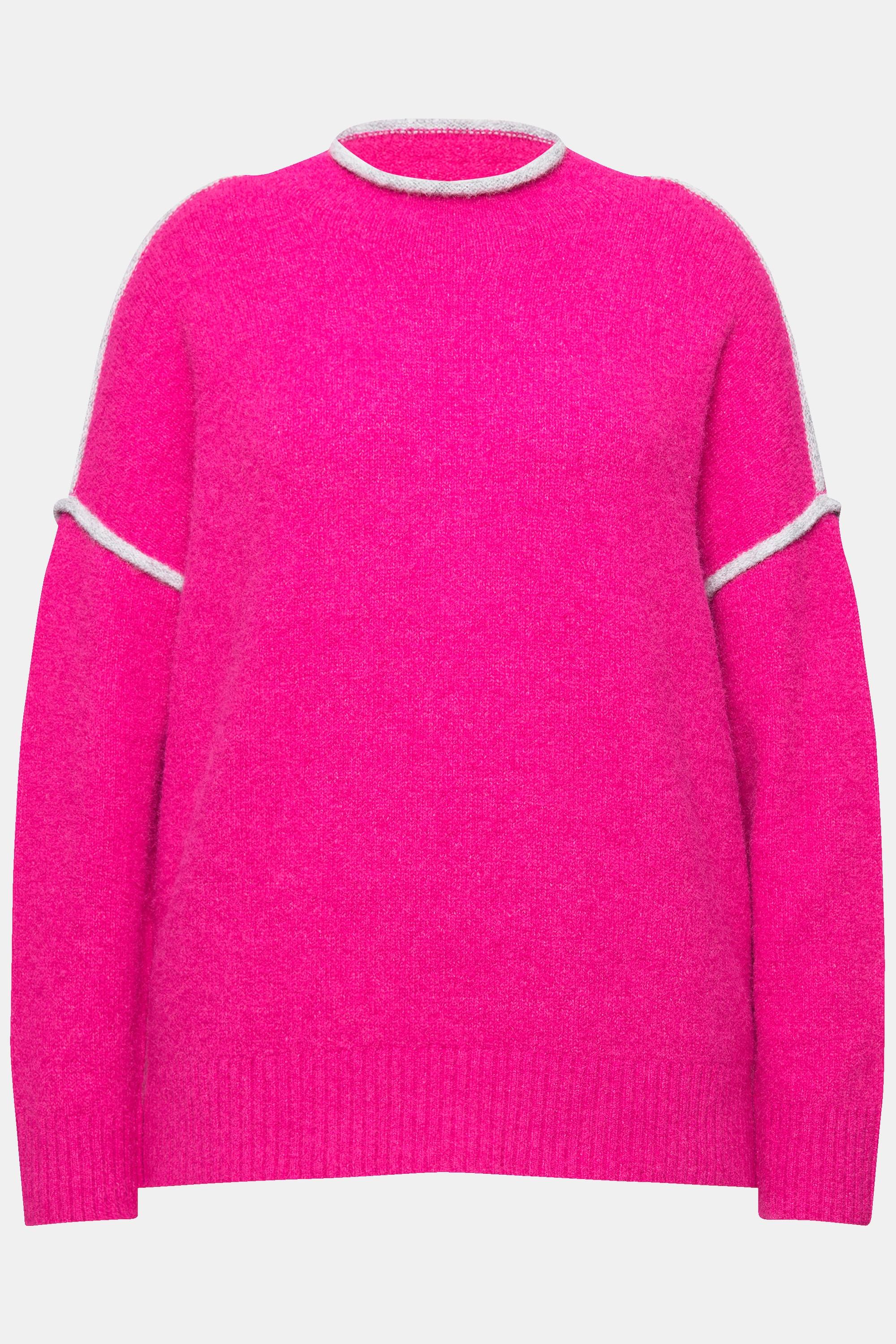 Ulla Popken  Pullover, Zierstreifen, Oversized, Stehkragen, Langarm 