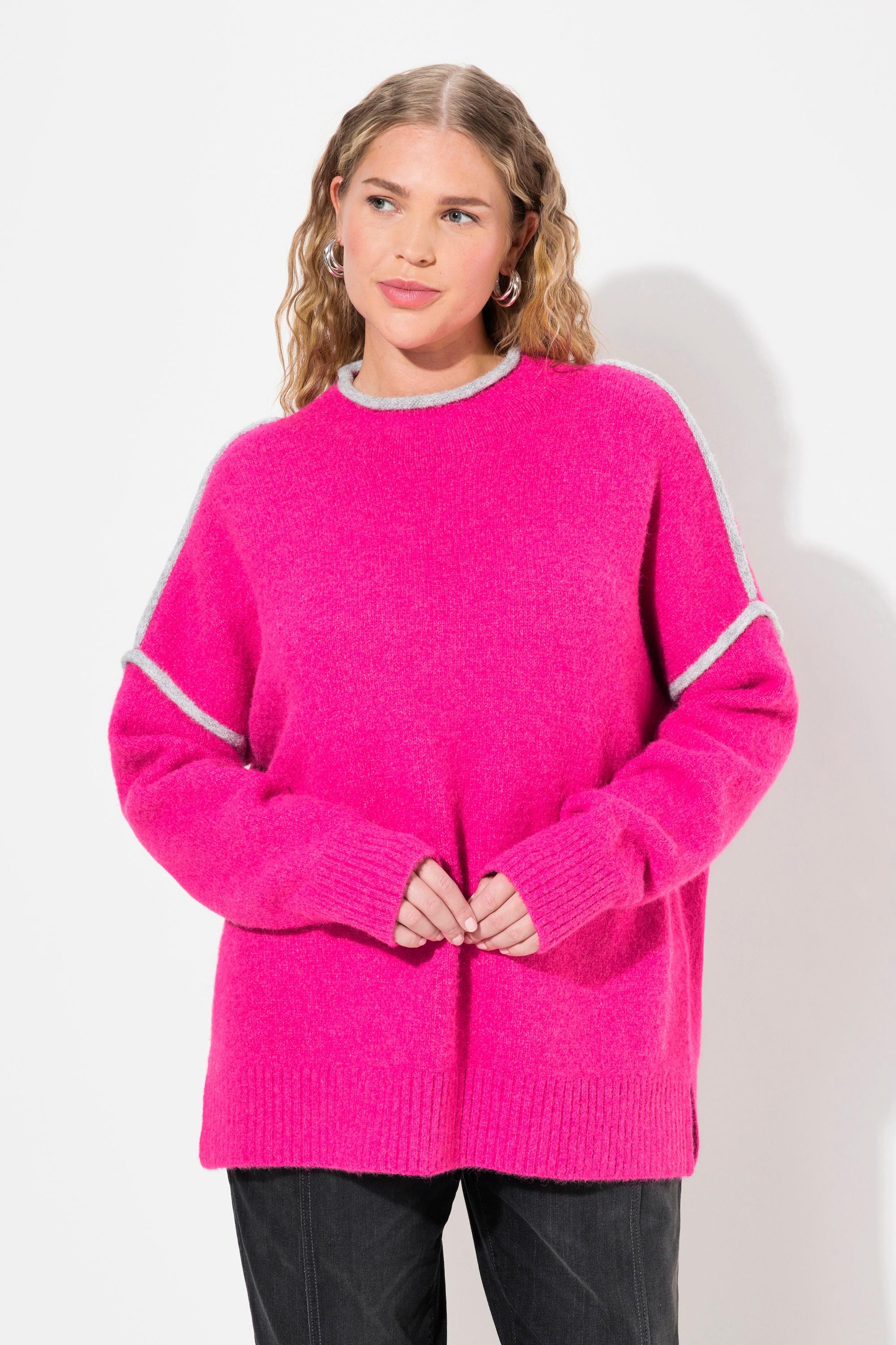 Ulla Popken  Pullover, Zierstreifen, Oversized, Stehkragen, Langarm 