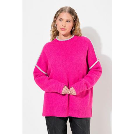 Ulla Popken  Pullover, Zierstreifen, Oversized, Stehkragen, Langarm 