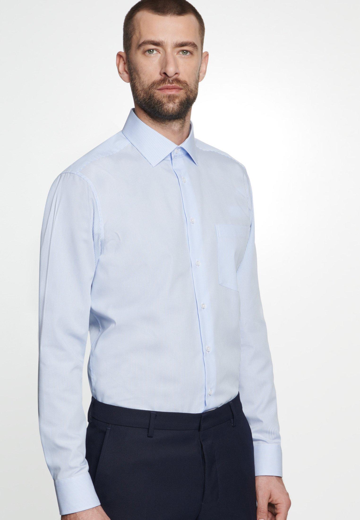 Image of Business Hemd Regular Fit Langarm Streifen Herren Hellblau 38
