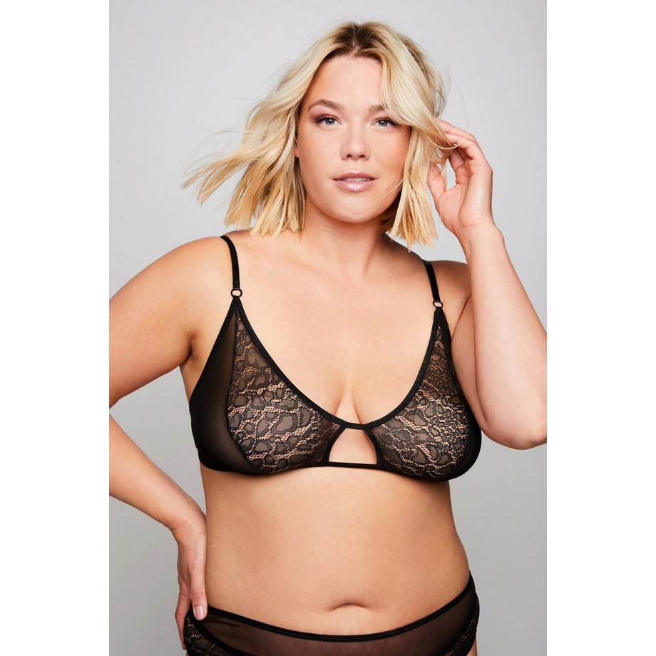 Ulla Popken Bralette pizzo leopardato e mesh  