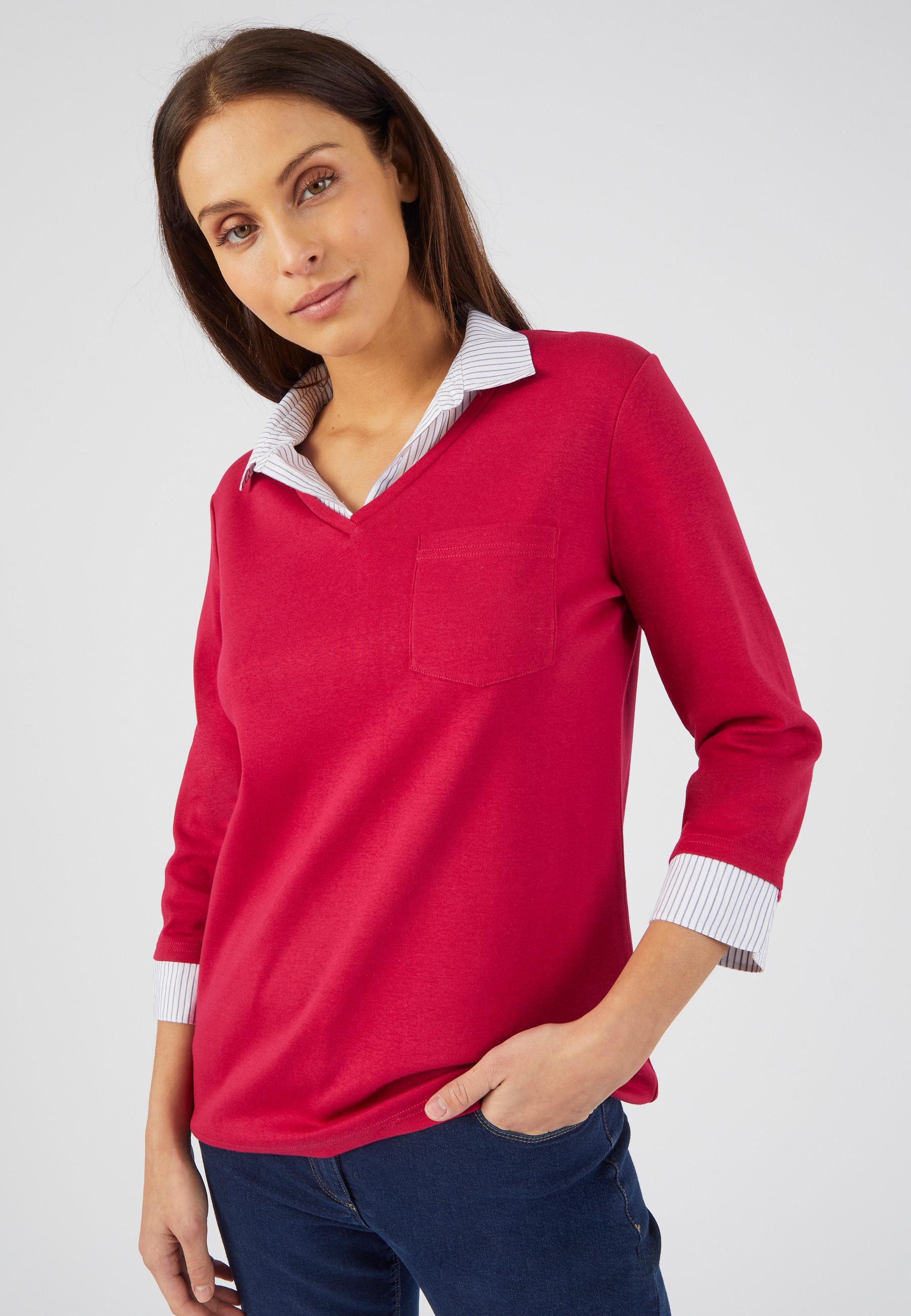 Image of T-shirt Mit 2-in-1-effekt Aus Bio-baumwolle Damen Rot 38/40