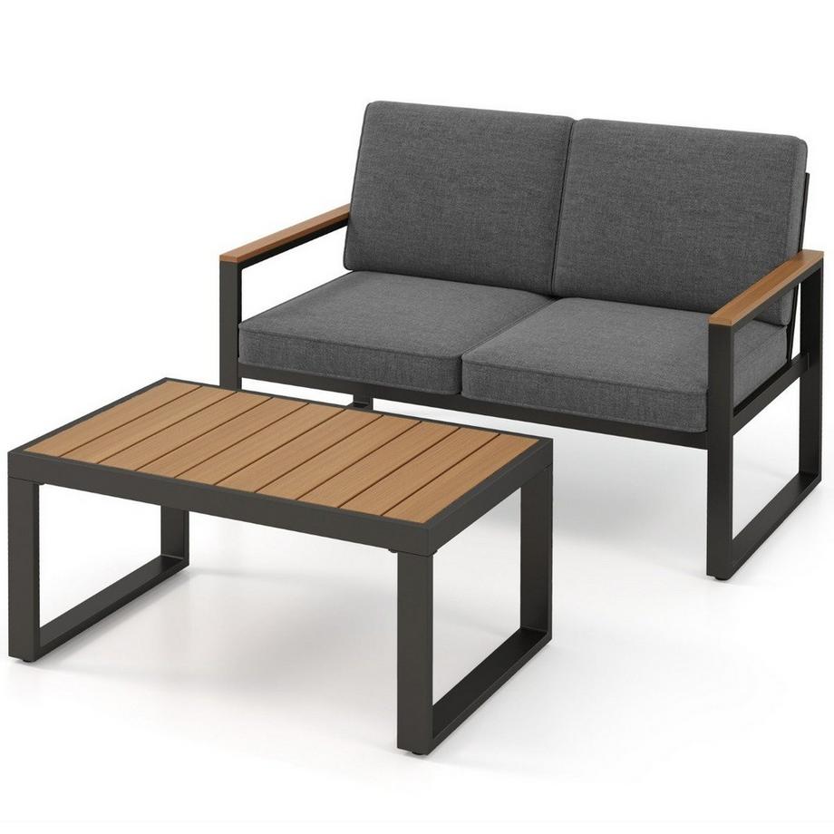 Northix Set Mobili da Giardino in Alluminio e WPC con Panchina e Tavolino  