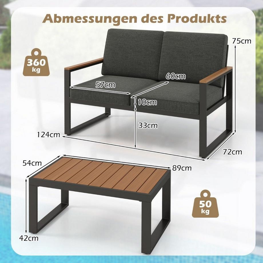 Northix Set Mobili da Giardino in Alluminio e WPC con Panchina e Tavolino  