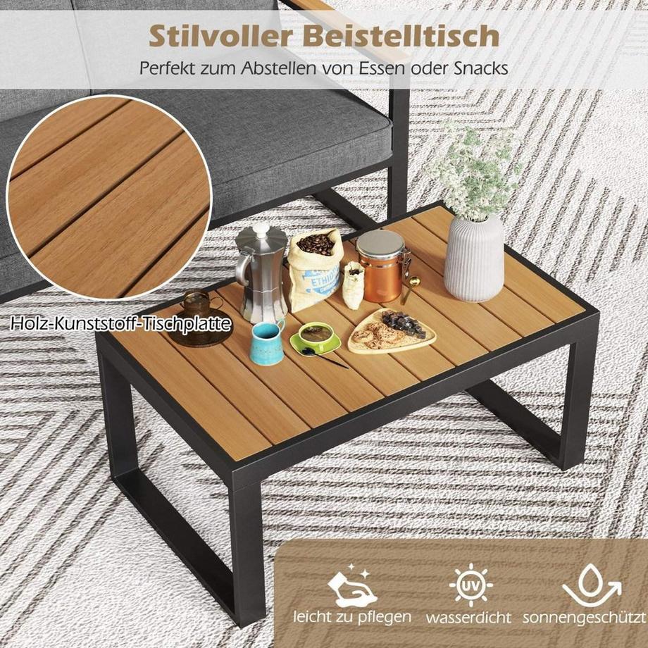 Northix Set Mobili da Giardino in Alluminio e WPC con Panchina e Tavolino  
