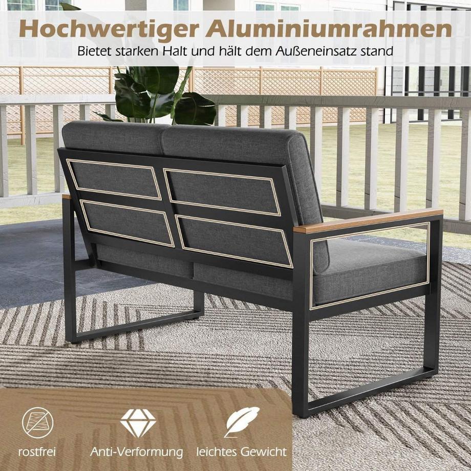 Set Mobili da Giardino in Alluminio e WPC con Panchina e Tavolino