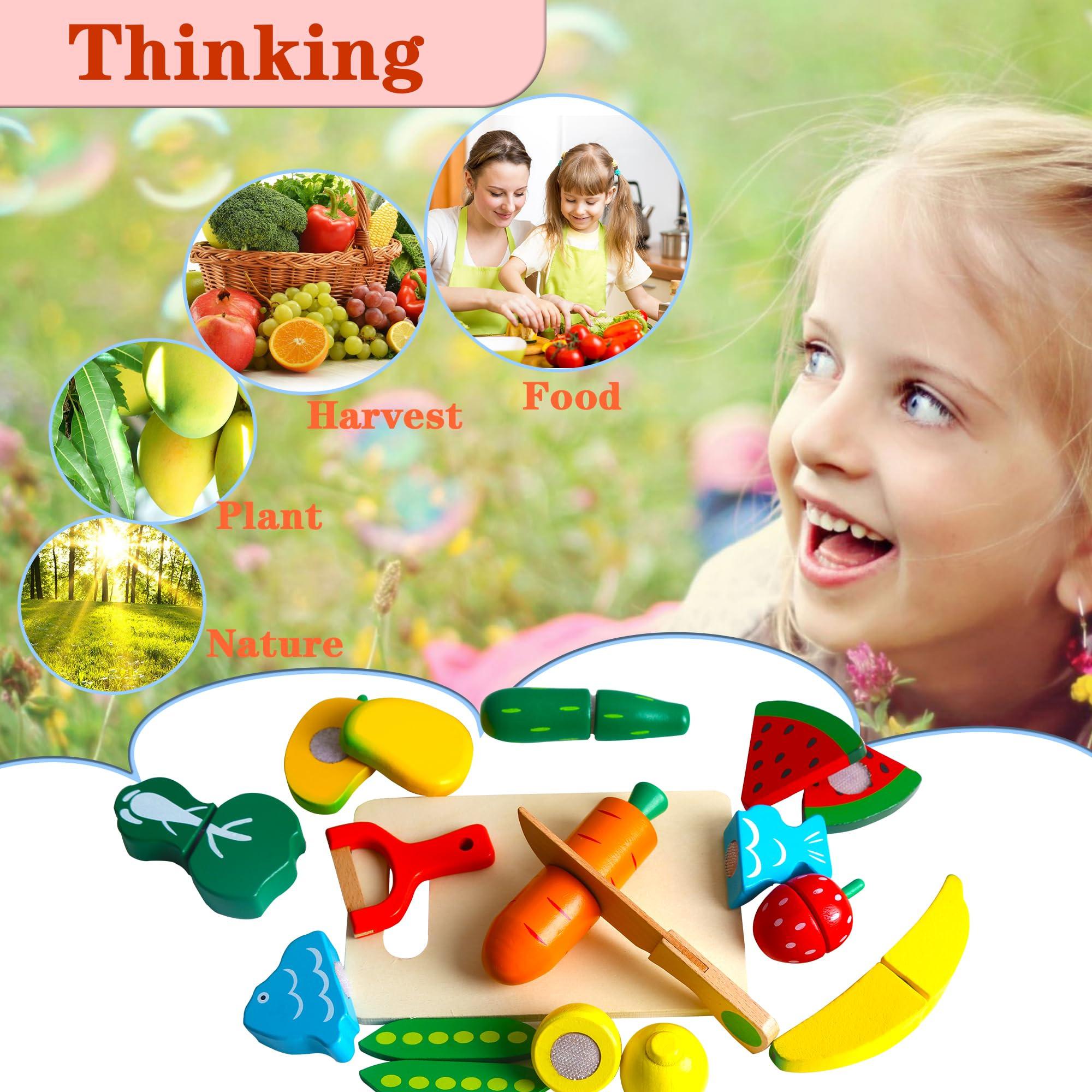 Activity-board  Jouet d'accessoires de cuisine pour enfants,Jouet en bois pour couper les fruits et légumes,Jouet éducatif pour la simulation de cuisine et la reconnaissance des couleurs 