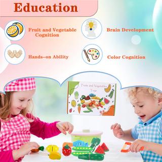 Activity-board  Jouet d'accessoires de cuisine pour enfants,Jouet en bois pour couper les fruits et légumes,Jouet éducatif pour la simulation de cuisine et la reconnaissance des couleurs 