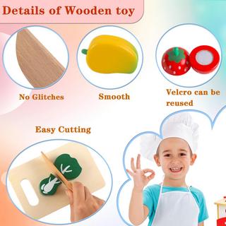 Activity-board  Jouet d'accessoires de cuisine pour enfants,Jouet en bois pour couper les fruits et légumes,Jouet éducatif pour la simulation de cuisine et la reconnaissance des couleurs 