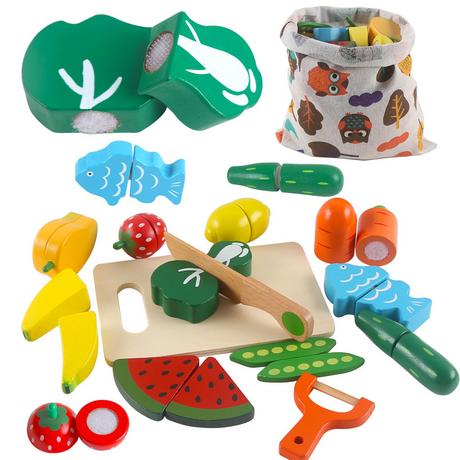 Activity-board  Jouet d'accessoires de cuisine pour enfants,Jouet en bois pour couper les fruits et légumes,Jouet éducatif pour la simulation de cuisine et la reconnaissance des couleurs 