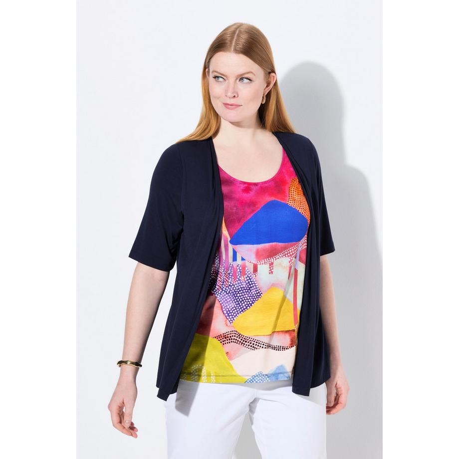 Ulla Popken T-shirt 2-en-1 Décolleté Rond Manches Courtes  