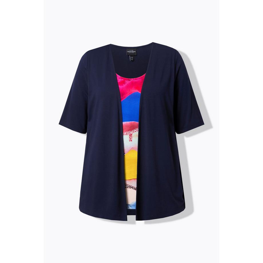 Ulla Popken T-shirt 2-en-1 Décolleté Rond Manches Courtes  