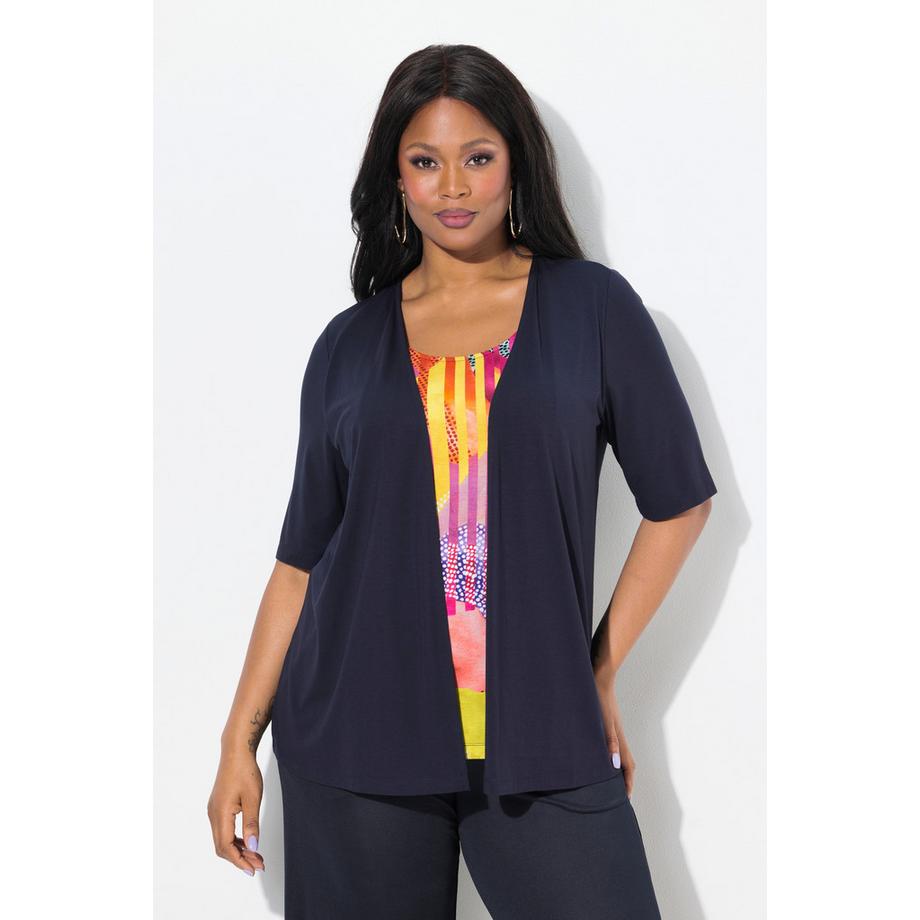 Ulla Popken T-shirt 2-en-1 Décolleté Rond Manches Courtes  